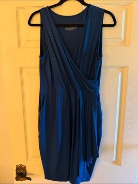 Betabrand Sleeveless  Blue Wrap Midi Dress